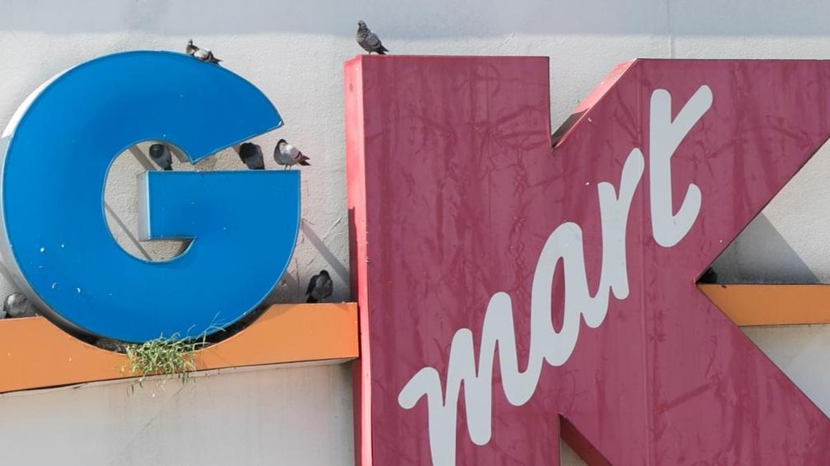 Pigeons hang out on the Kmart sign in West Belleville Thursday morning as news of the year end store closing was announced.