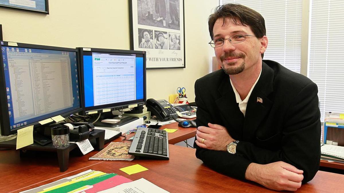 
Belleville Treasurer Dean Hardt in his downtown City Hall office.
