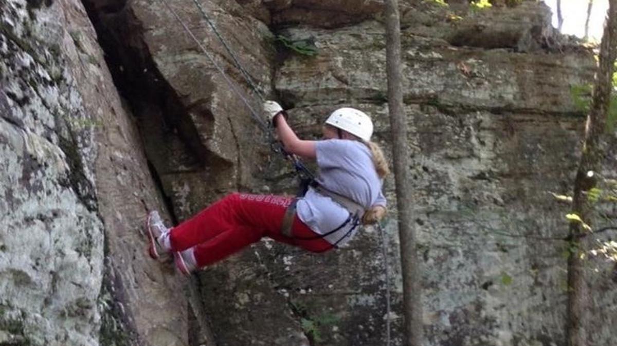
Kalynn Schwoebel rappelling with her Girl Scout troop at Camp Butterfly. This camp will remain open, and the Girl Scouts of Southern Illinois expects to expand “high adventure” activities such as rappelling. 
