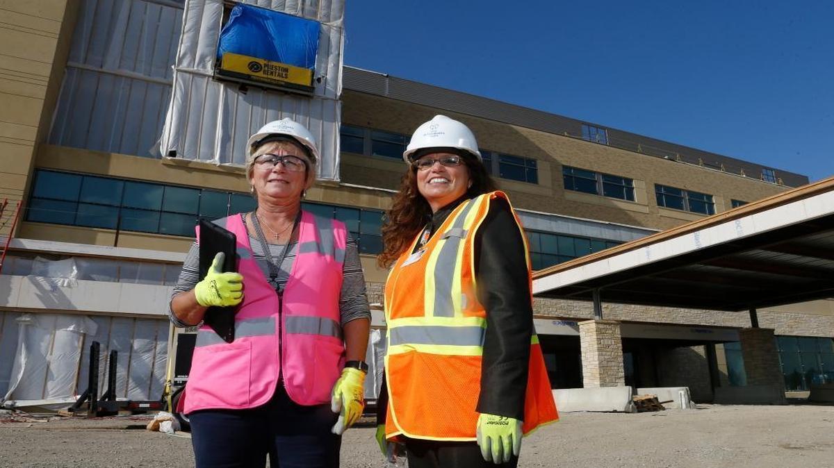 From left: Project Director Susan Beeler and CEO and President Peg Sebastian outside the new St. Elizabeth's Hospital in O'Fallon.