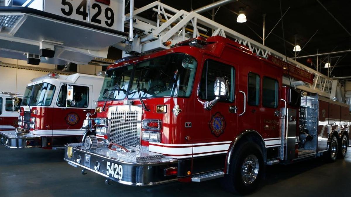 The platform ladder fire truck the village of Swansea purchased last spring for $340,000 using TIF funds.