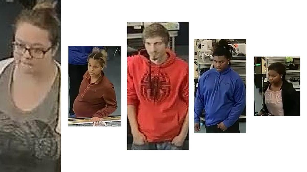 Three women and two men are “persons of interest” in a series of thefts between Oct. 23 and Nov. 23 of last year at Pawn King, police say.