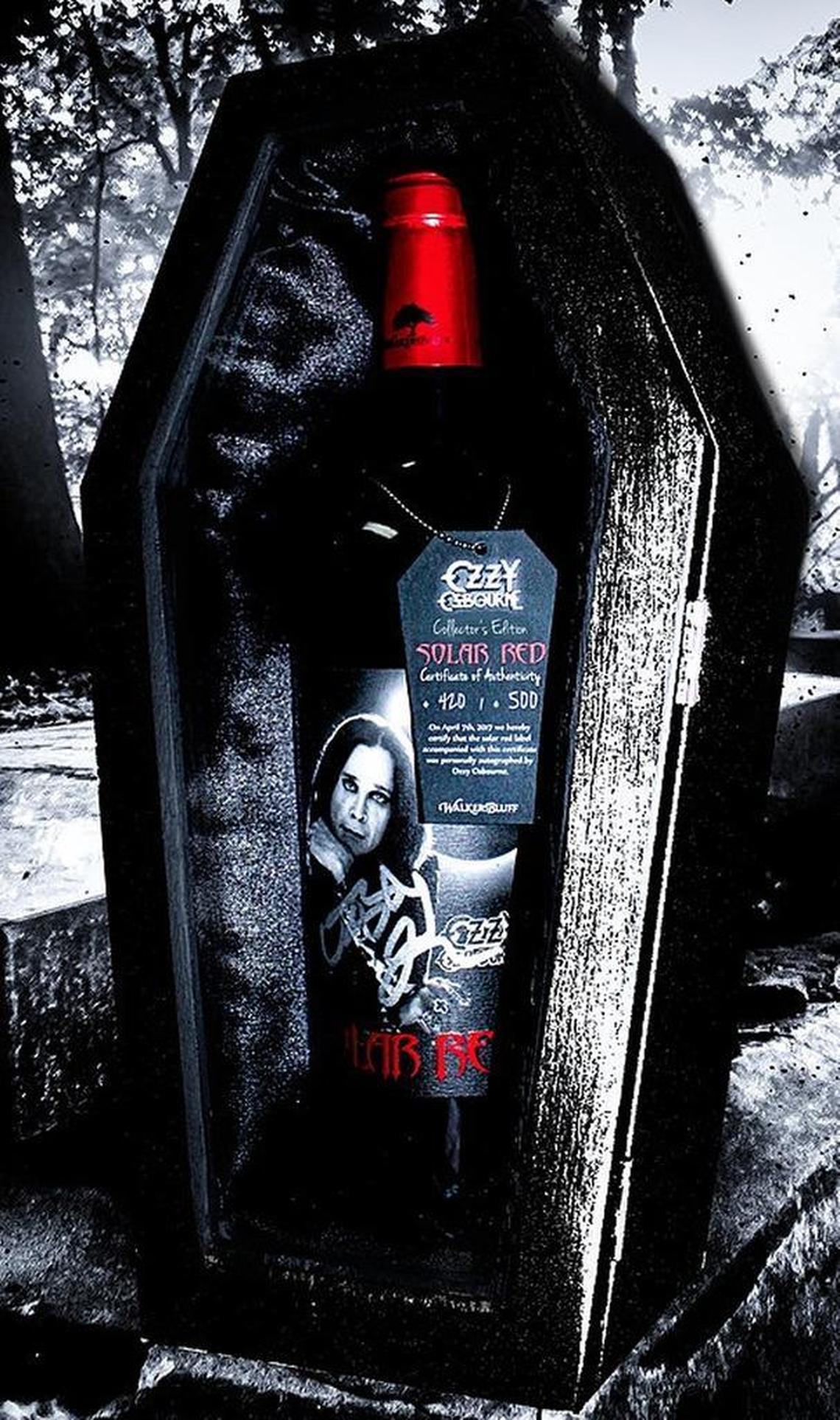 Collector’s edition bottle of Ozzy Osbourne Solar Red Wine, which comes in a miniature coffin: $500