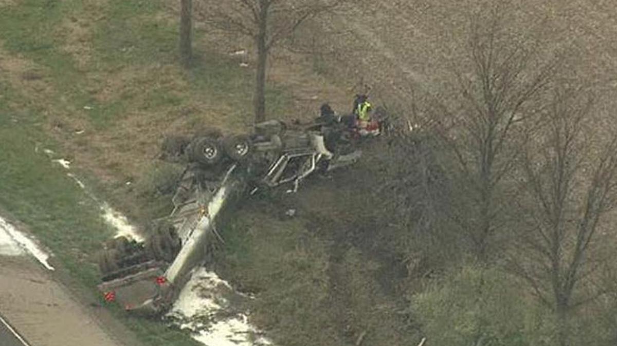 KMOV tweeted this image of the overturned milk truck.