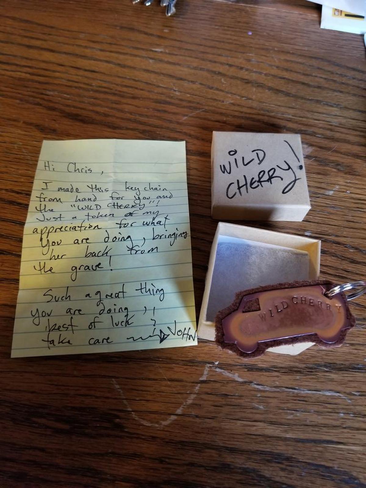 An out-of-state admirer sent Chris Carter a letter and handmade leather key chain shaped like a van and branded with the words “Wild Cherry.”