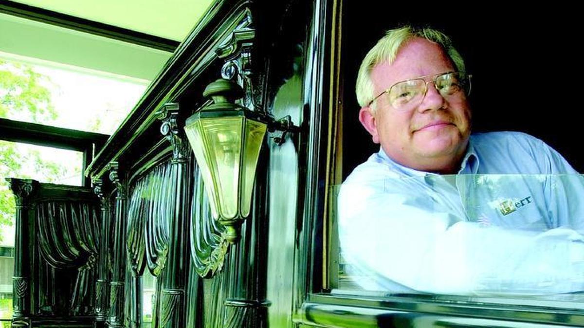 
Robert “Bob” Herr with his 1918 Sayers & Scovill hearse.
