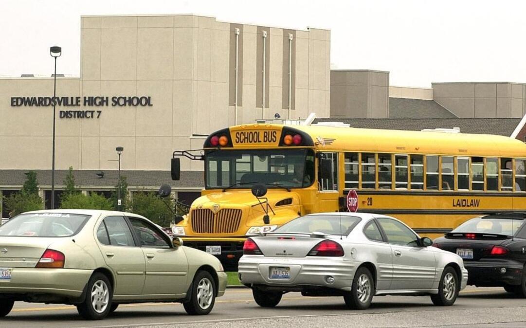 A bus departs Edwardsville High School