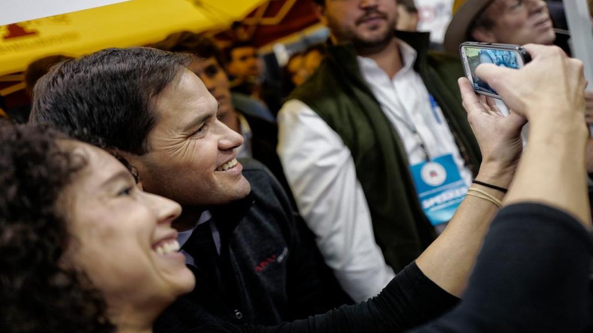 Senator Marco Rubio greets supporters at the Iowa State Fair in Des Moines, Iowa.