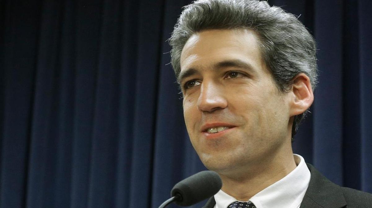 In this Jan. 13, 2016 photo, Illinois Sen. Daniel Biss, D-Skokie, speaks to reporters during a news conference at the Illinois State Capitol in Springfield. Powerful devices used by law enforcement to mimic cell towers and track phone locations is raising privacy concerns and inspiring legislation nationally to set restrictions for how police can use the technology in criminal investigations.