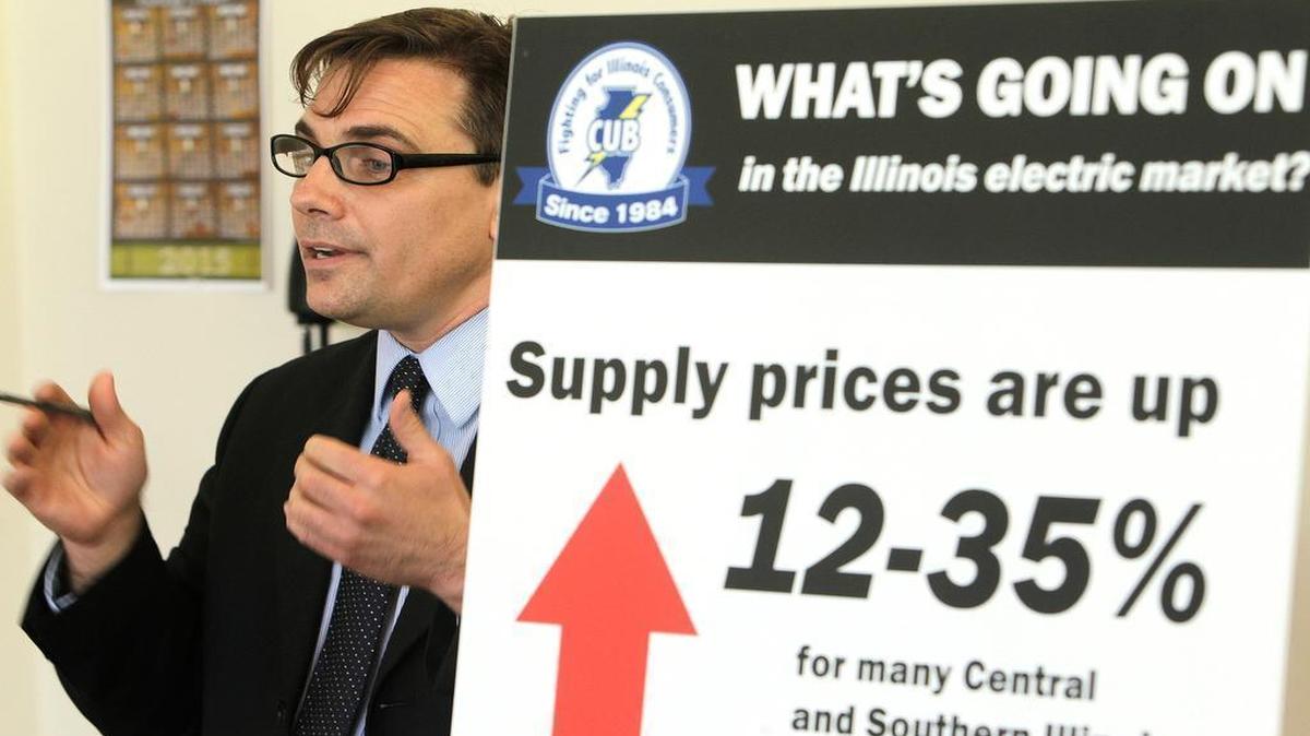 
Jim Chilsen, Citizens Utility Board communications director, speaks during a press conference about electricity rate hikes. It was held at the East St. Louis Public Library Wednesday afternoon.
