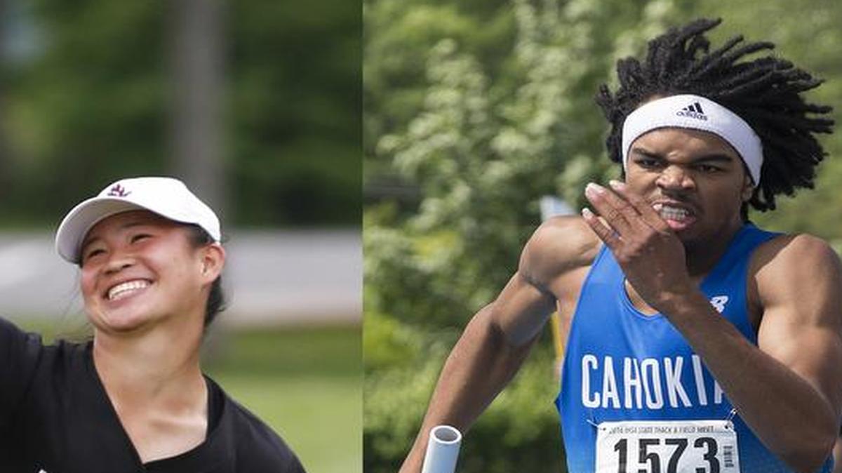 Belleville West softball player Kiri Evans and Cahokia High’s Chris Stanley in the 400-meter relay. These teens excel despite life’s challenges.