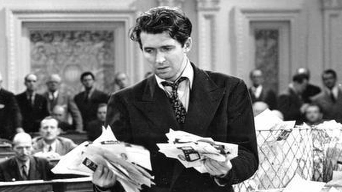 Claude Rains and Jimmy Stewart during the filibuster scene in “Mr. Smith Goes to Washington.”