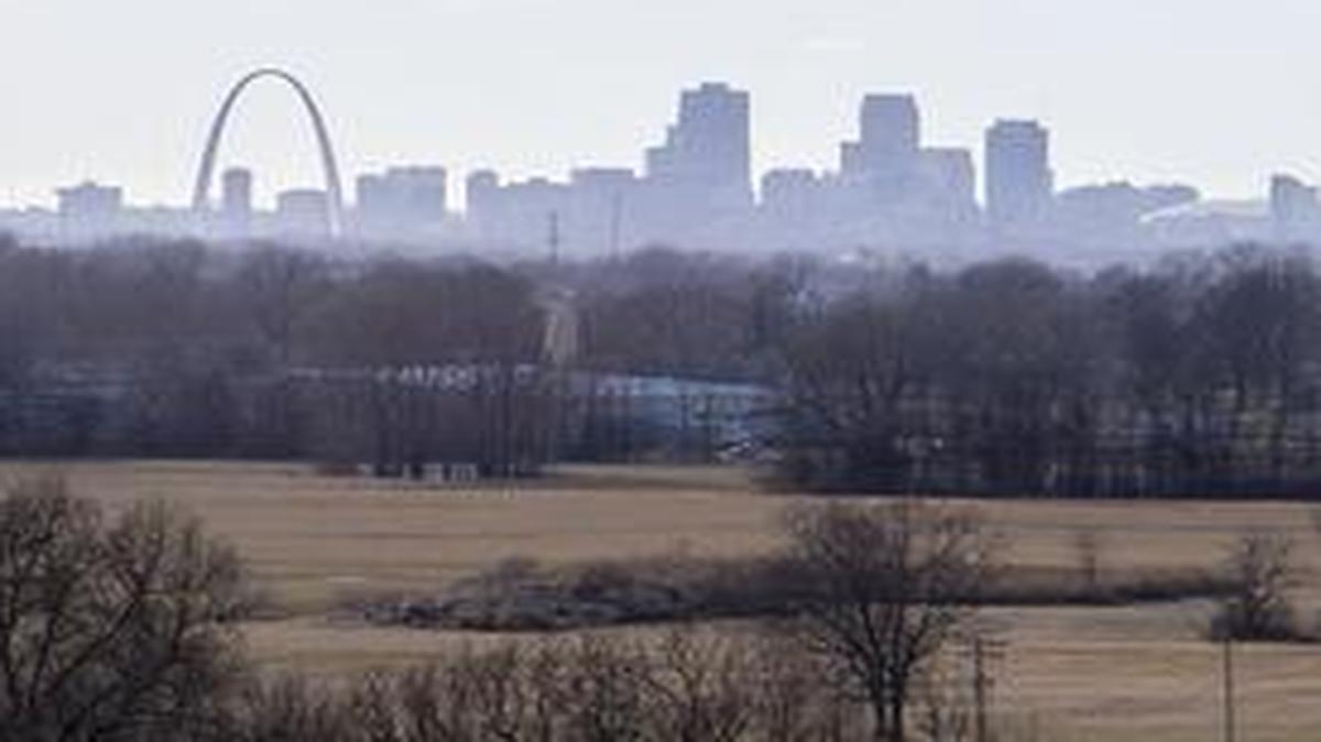 View of St. Louis from the top of Monks Mound at Cahokia Mounds State Historic Site in Collinsville. U.S. Sen. Dick Durbin is asking that the site be designated a national monument, which could lead to national park status.