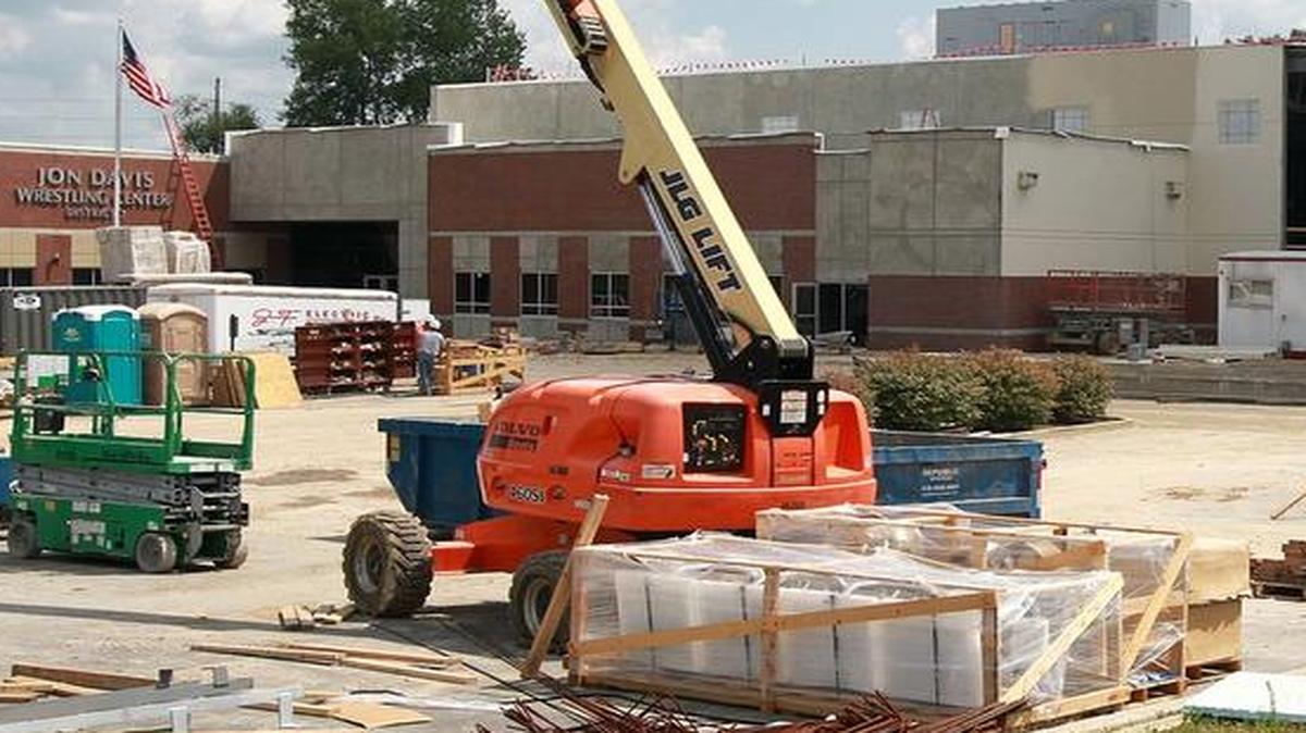 If counties pass sales taxes for schools, the money can only be used for construction or maintenance costs. Monroe County passed the tax, Madison County rejected it and St. Clair County will vote in November. Here work progresses in 2014 on the aquatic center at Edwardsville High School.
