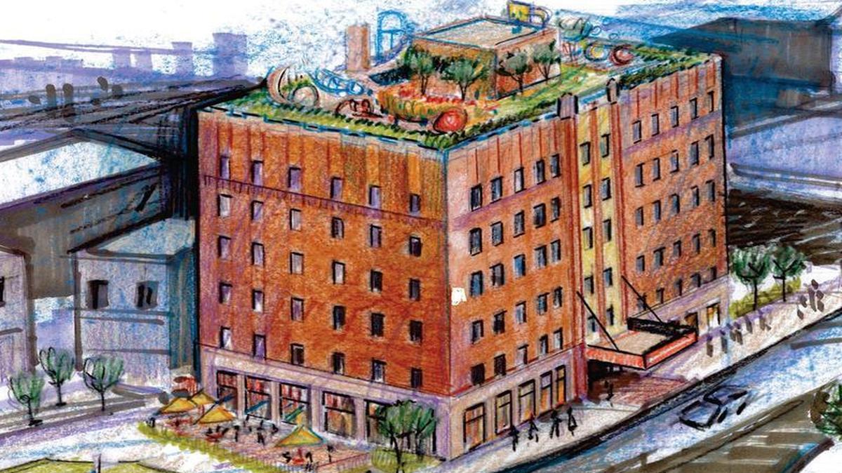 
Gary Karasek’s vision for redeveloping the Meredith Home, including a rooftop park.
