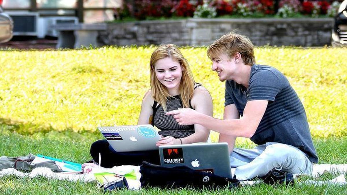 A pair of those wild kids from Lindenwood University-Belleville caught in the act of studying.