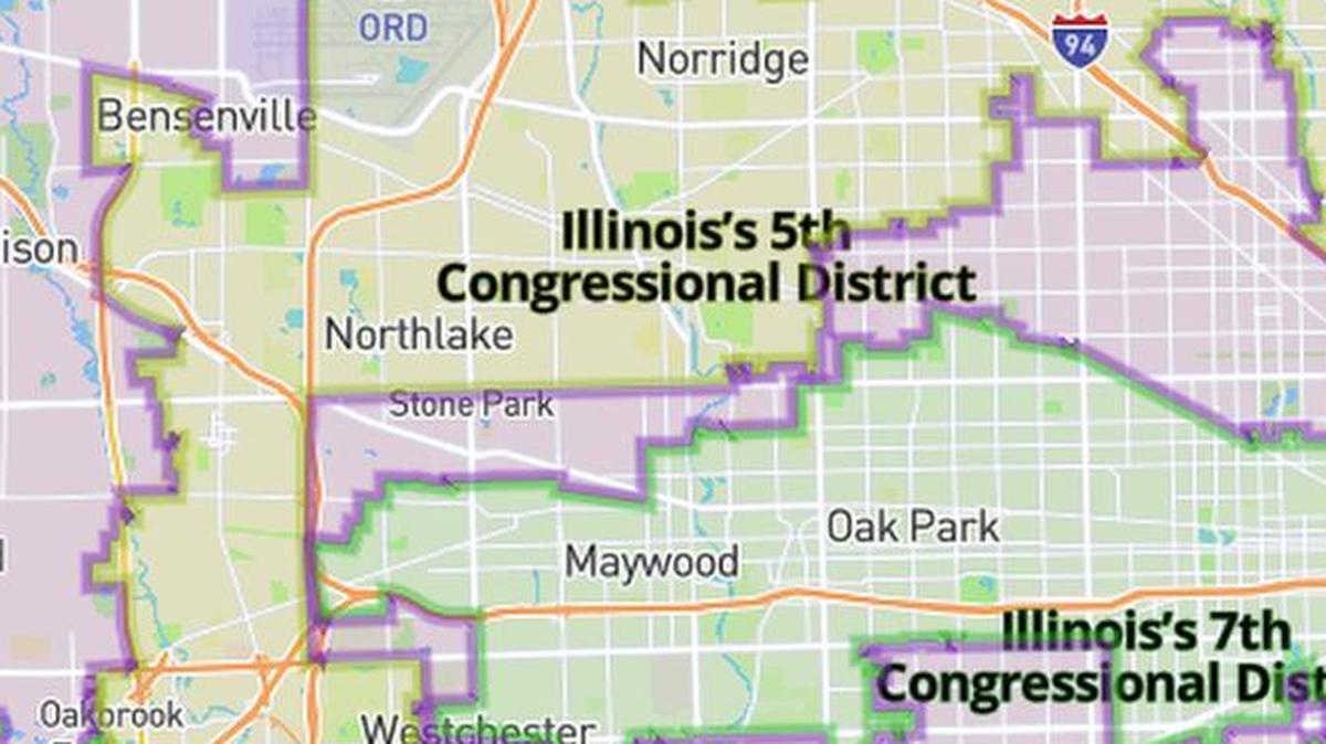The gerrymandered 4th Congressional District in Illinois looks like Pac-Man or earmuffs and joins two Hispanic communities in the Chicago area. U.S. Rep. Luis Gutiérrez, D-Chicago, holds the seat.