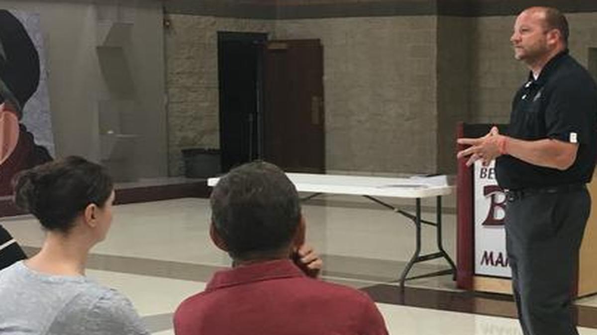 Belleville High School District 201 Assistant Superintendent Brian Mentzer provided an overview June 29 for 12 people who came to a meeting about a potential county-wide penny sales tax for school construction.