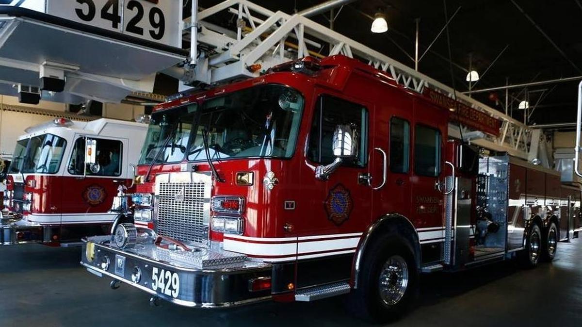 The platform ladder fire truck the village of Swansea purchased last spring for $340,000 using TIF funds.