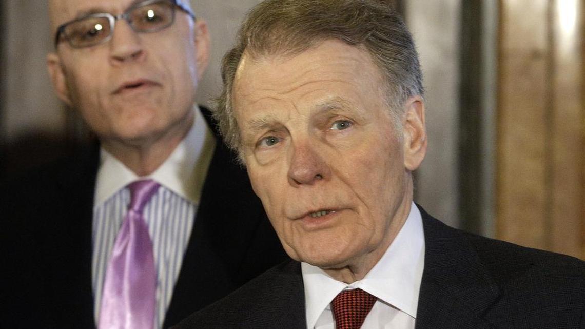 Illinois House Speaker Michael Madigan, D-Chicago, speaks to reporters Dec. 1 outside Illinois Gov. Bruce Rauner’s office.
