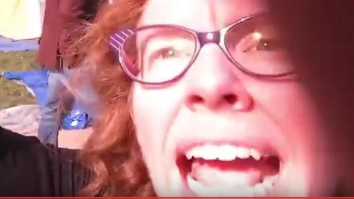 A screen shot of the video in which Mizzou Assistant Professor Melissa Click attacks student journalist Mark Schierbecker as he covers the campus protest on Monday. See the video below.