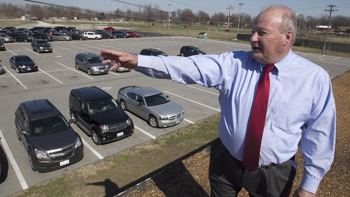 Granite City School Superintendent Jim Greenwald on the roof of Prather Elementary. The district previously supported a countywide penny sales tax to replace its aging roof and other maintenance needs in the school district.
