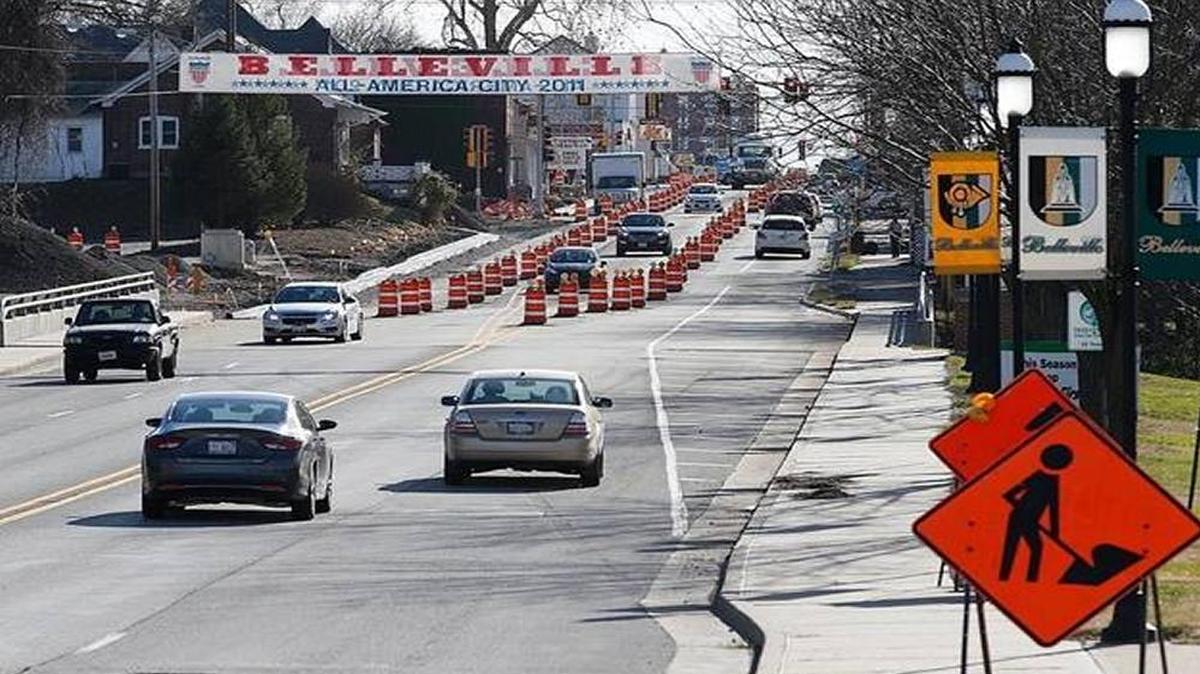 A view of some of the work on the sidewalks and road along Illinois 159 near downtown Belleville.