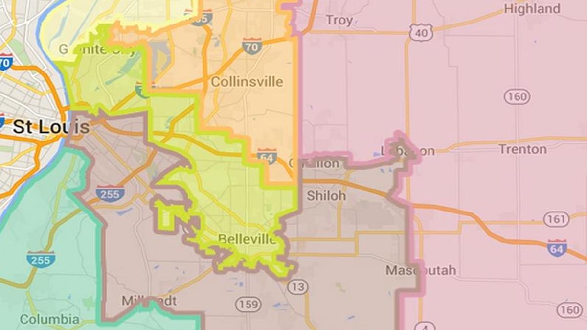 
Metro-east state legislative districts show classic gerrymandering, grouping populations with little common interest other than keeping incumbents in power.
