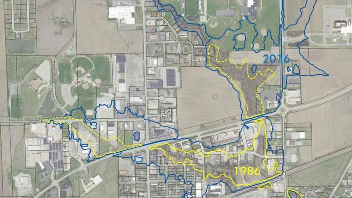 The Federal Emergency Management Agency wants to triple Highland’s flood zone, boosting the parcels needing flood insurance from 135 at present to 365. The yellow areas are the current flood zones established in 1986. The blue is the proposed zone.