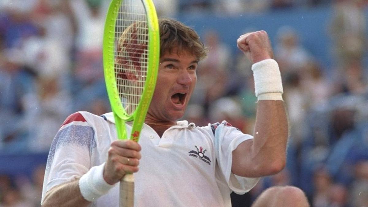 Jimmy Connors celebrates during the US Open in Flushing Meadow, New York in 1991. The tennis hall of famer was raised in East St. Louis and Belleville.