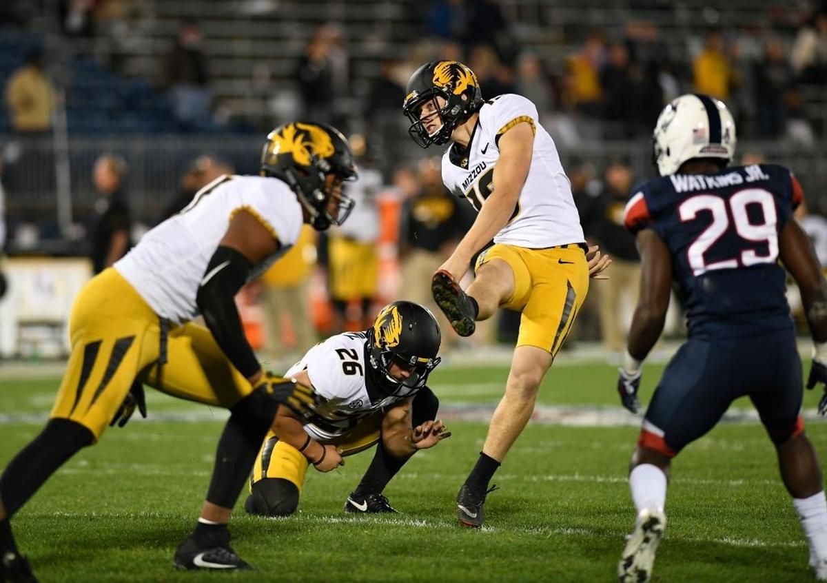 Missouri placekicker and 2016 O’Fallon High School graduate Tucker McCann attempts a field goal during his career with the Tigers. In the latest BND sports poll, we asked readers which college football program in Illinois and Missouri would win the most games this fall.