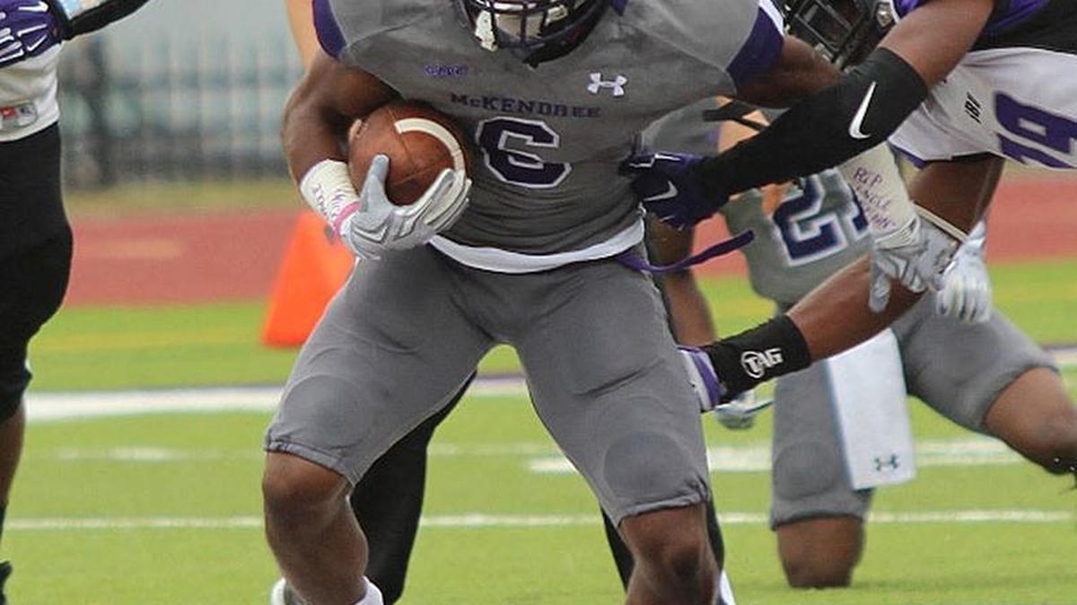 
McKendree receiver Cameron James runs with the football after making a catch Saturday against Southwestern Baptist in Lebanon. The Bearcats won 38-13.
