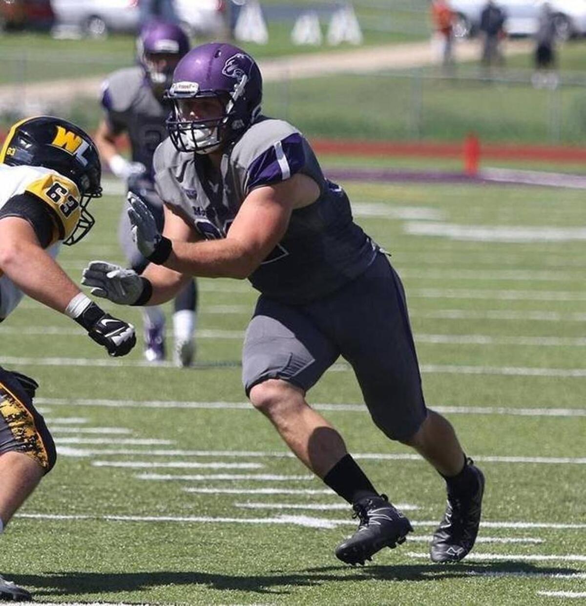 This 2016 file photo shows Lucky Baar, a linebacker from McKendree University, who was named a member of the Associated Press Little All-America Team for the second time.