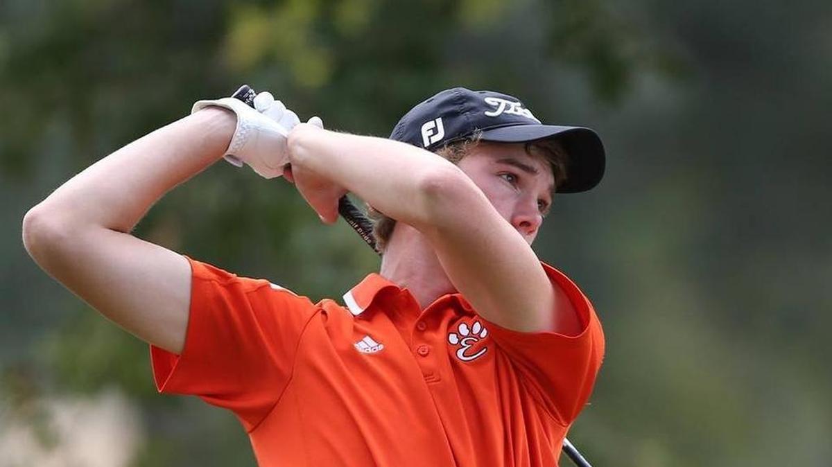 Edwardsville senior Justin Hemings follows through on a shot during the sectional tournament. He went on to win the Class 3A state championship at The Den at Fox Creek Golf Course in Bloomington Saturday.