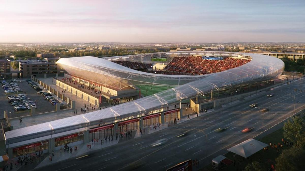 Rendering of a proposed $200 million soccer-only stadium in St. Louis, just west of Union Station.