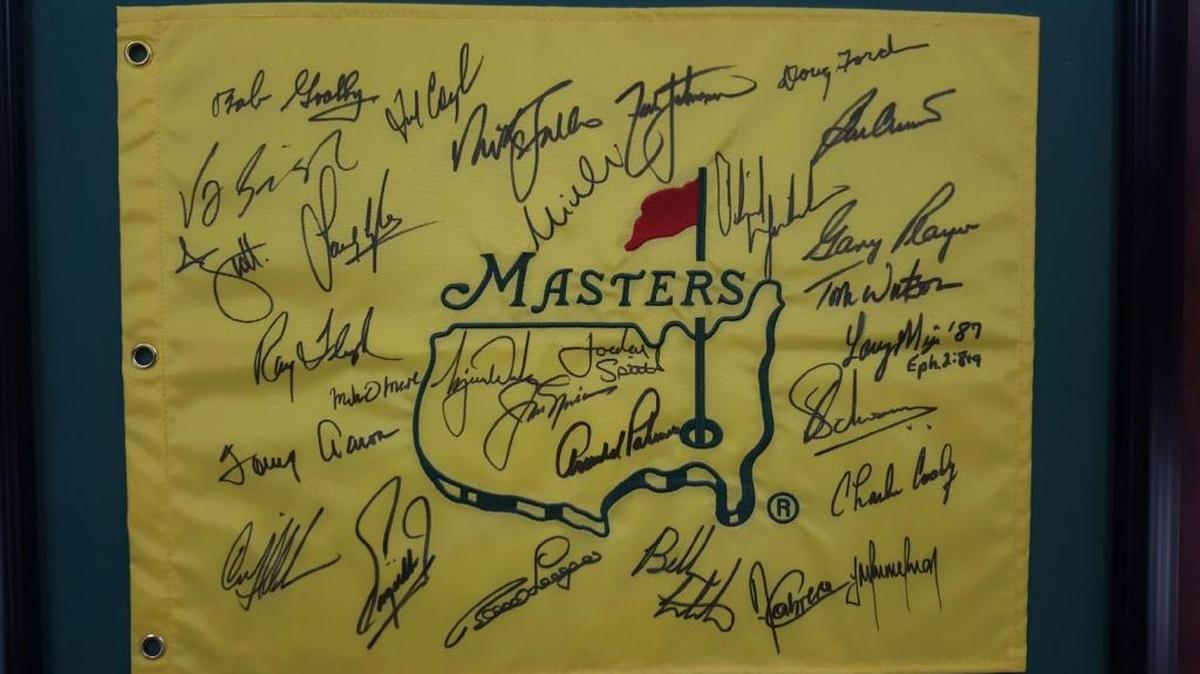 The autographed Masters flag signed by all the living Masters champions obtained by former Masters champ Bob Goalby is sure to be a big hit at the “Turf For Teams” auction fundraiser April 25 at St. Clair Country Club.
