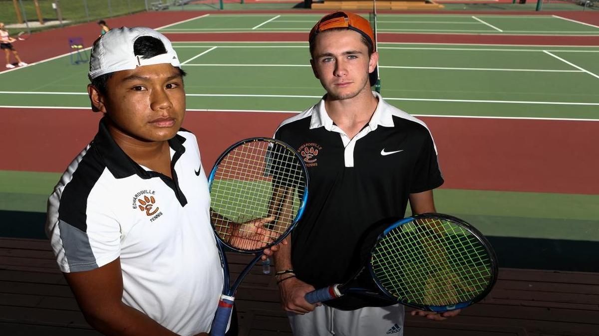 Edwardsville high school tennis players Zach Trimpe and Alex Gray.