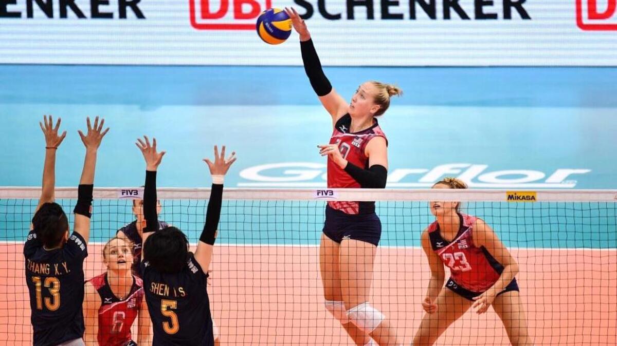 Former Collinsville High and University of Illinois All-American Michelle Bartsch, shown here playing for Team USA, is one of numerous former Division I volleyball players who played with the Southwest Illinois Volleyball club team.