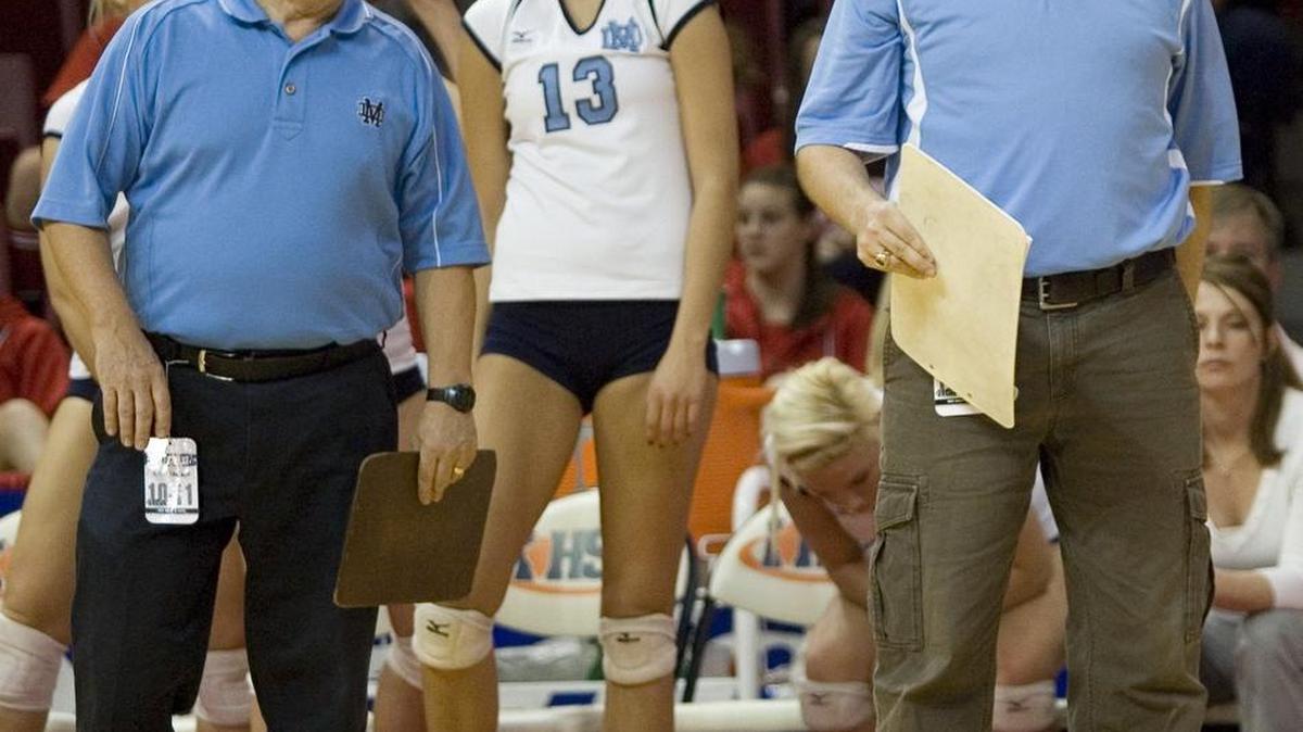 
Current Mater Dei Chad Rakers (right) coached with his father, Hall of Fame coach Fred Rakers (left) before taking over the head coaching job
