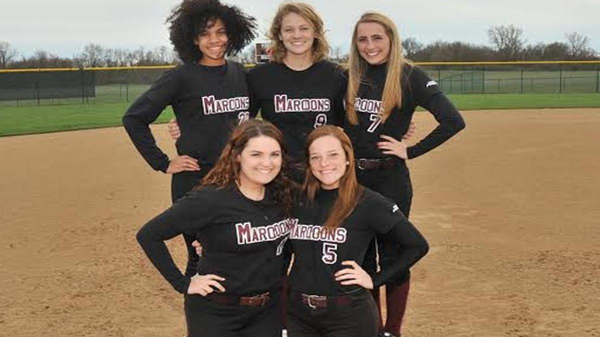 Five seniors return to anchor West coach Casey Garrett’s lineup. Kneeling in front are Morgan Hinkle and Abby Donald. Standing are Daisha Price, Olivia Young and Megan Glaeser.