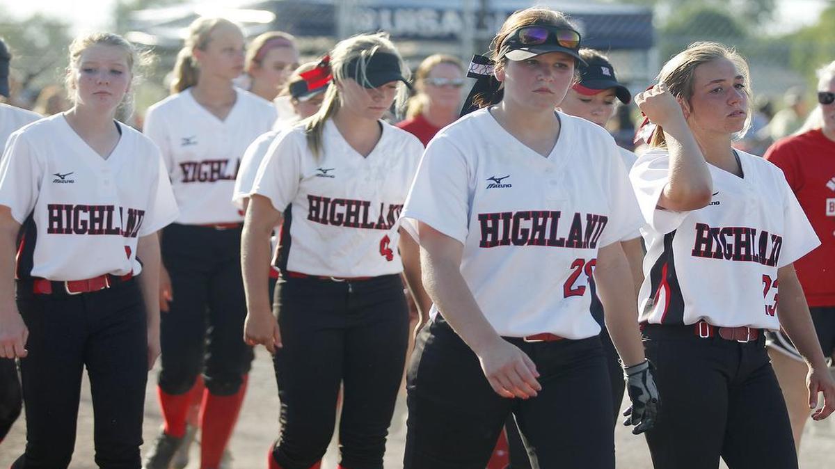 
Highland players leave the field after their Class 3A Supersectional loss to Sacred Griffin Heart in Springfield on Tuesday.
