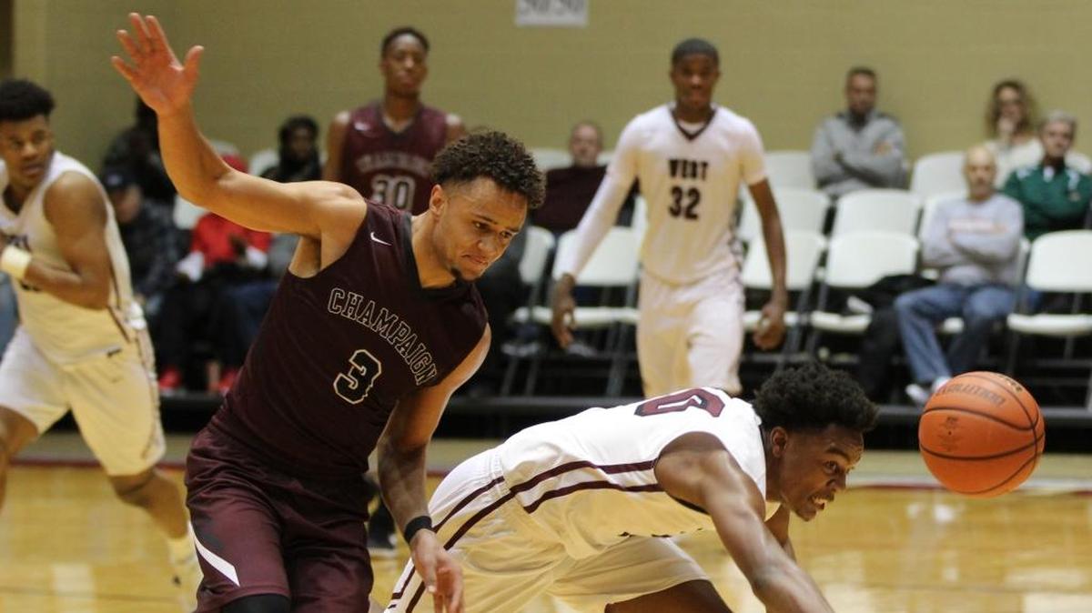Belleville West guard Lawrence Brazil III scrambles for a loose ball during the championship game of the 2018 Centralia Holiday Tournament. The annual event, a highlight of the holiday hoops season, has been canceled due to the ongoing COVID-19 pandemic.