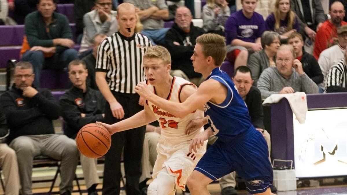 Wesclin’s Brandon Courtney brings the ball up the court Friday against Columbia during the 2017 Mascoutah Tip-Off Classic title game at Mascoutah High School.