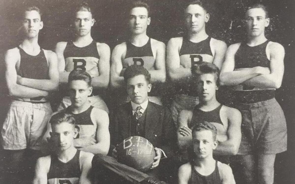 The 1917 Belleville Township High School basketball team in its inaugural season.