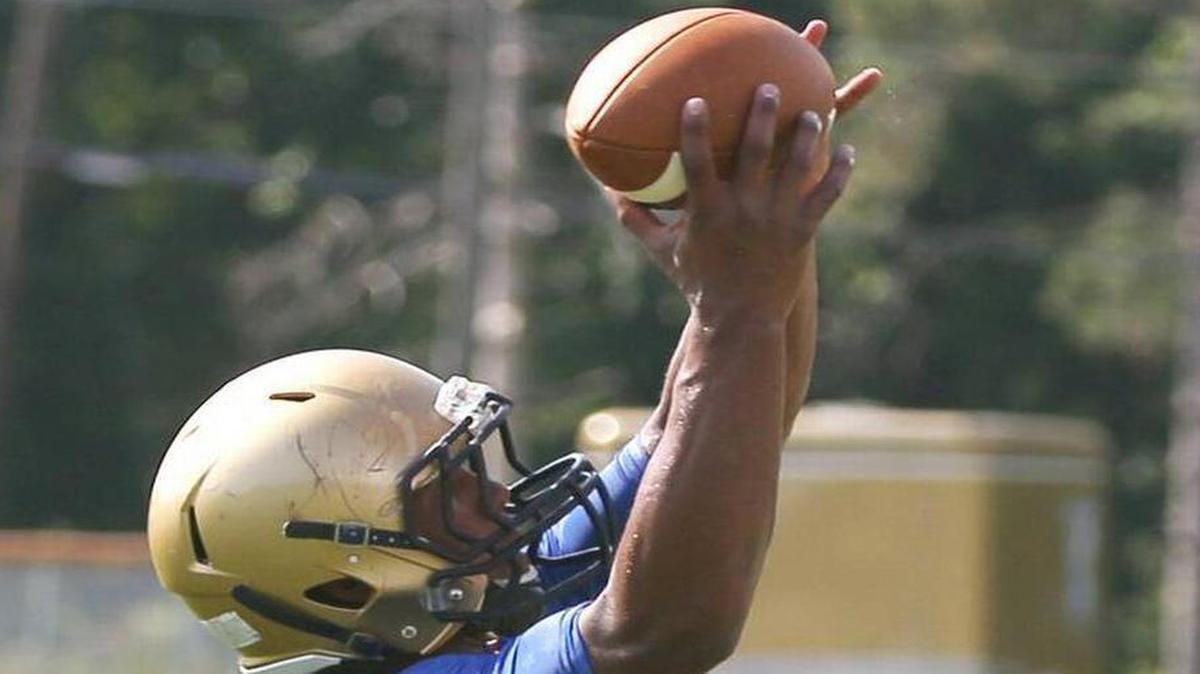 
Althoff junior linebacker Bryson Strong, shown here in a recent practice, has eight sacks this season for the Crusaders.
