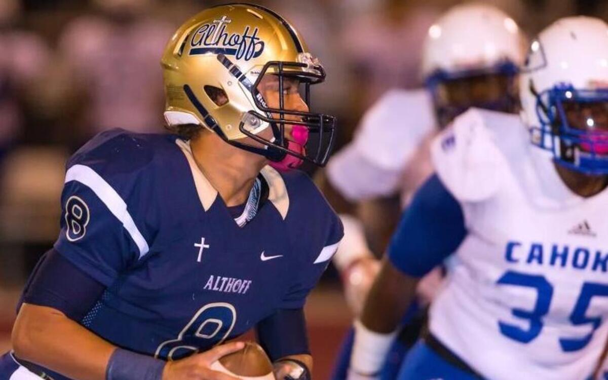Althoff’s Trey Mosley looks for an open man during Friday’s South Seven Conference game against Cahokia at Lindenwood University-Belleville. See a gallery of photographs at bnd.com.