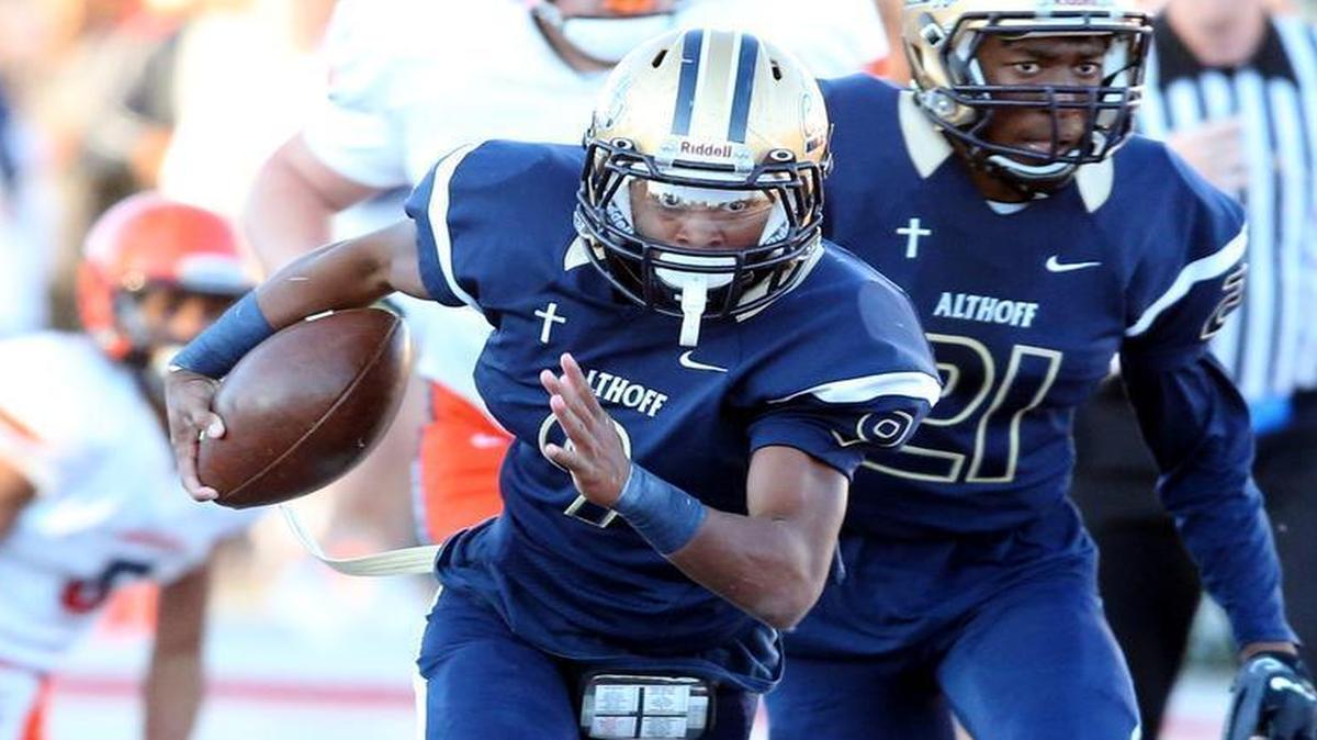 Althoff's Jaylon Bester takes a long run into the endzone for a 2nd quarter touchdown against Rochester.