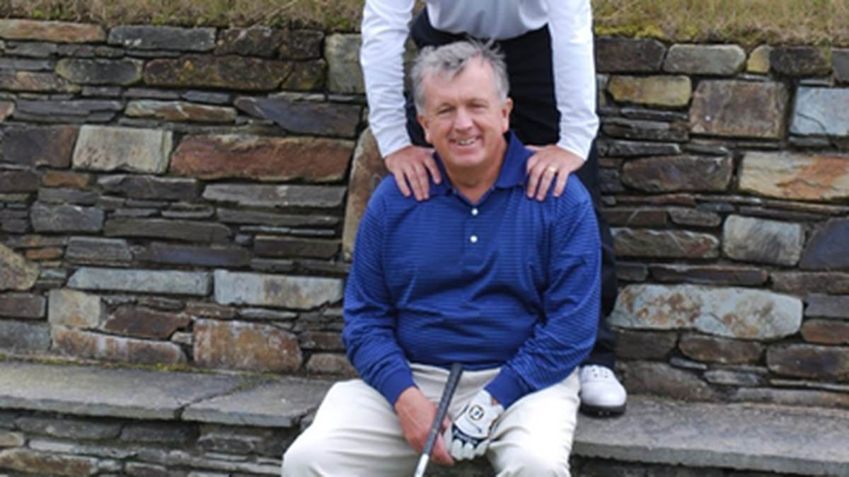 Mike Riley (front) and son Tim Riley together at Old Head Golf Links in Kinsale, Ireland.