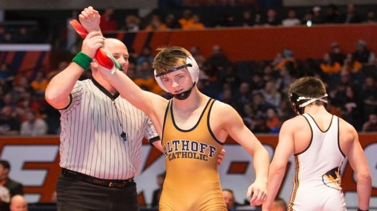 Althoff sophomore Chase Bittle won the Class 1A 120-pound title match. He is the Crusaders’ first state wrestling champion in nearly 20 years.