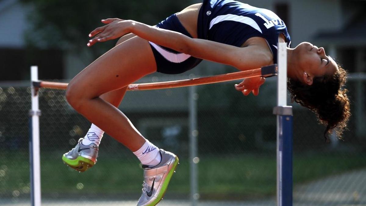 Belleville East’s Tamar Mosby, shown here last season in competition, won the high jump at the Belleville West Invitational track meet on Friday.